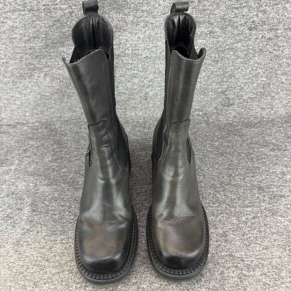 ✅Emanuele Crasto Boots Women's 39/8.5 Chunky Heel Mid Calf Grey Pull On Leather - Picture 6 of 11